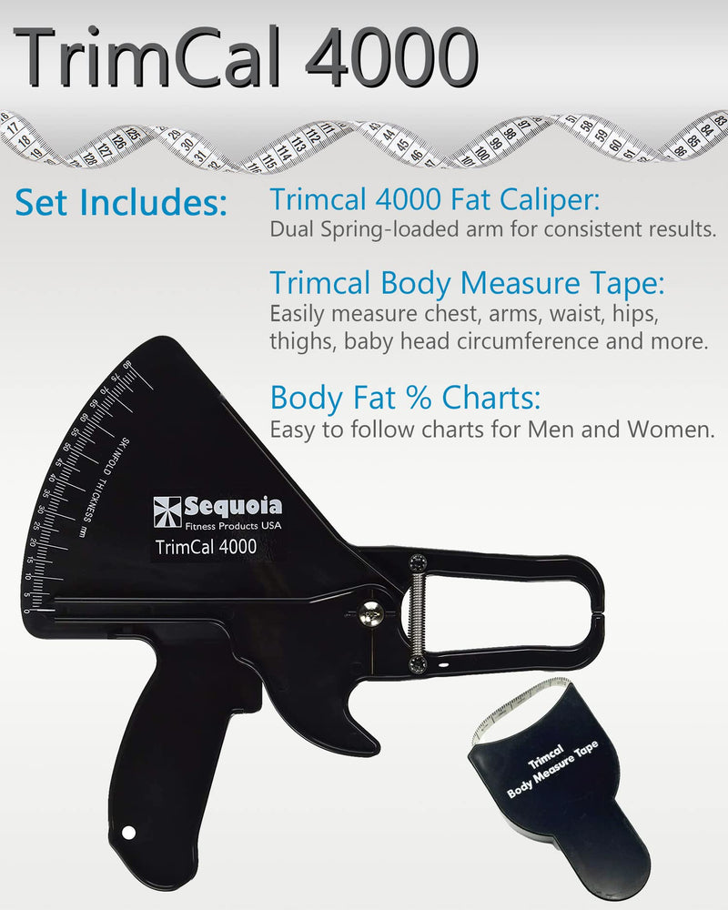 Sequoia Fitness Trimcal 4000 Body Fat Caliper with Body Measure Tape & Fat% Chart (Black & Black) Black & Black - BeesActive Australia