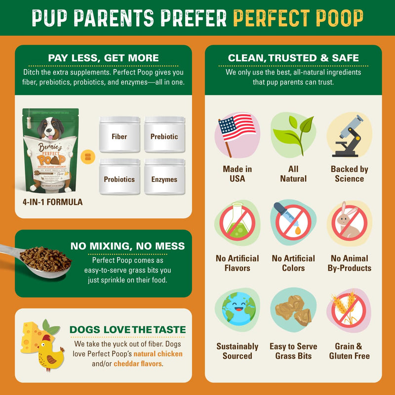 Perfect Poop Digestion & General Health Supplement for Dogs: Fiber, Prebiotics, Probiotics & Enzymes Relieve Digestive Conditions, Optimize Stool, and Improve Health (Cheddar Cheese, 4.2 oz) Cheddar Cheese