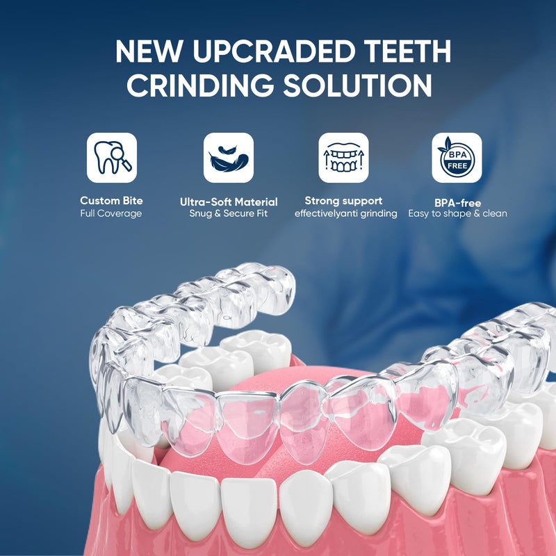 Mouth Guard for Clenching Teeth at Night, Mouth Guard for Grinding Teeth at Night, Comfortable & Reusable Adult Teeth Grinding Mouthguards for Sleeping, Includes 4pcs & 1 Travel Case 1.8*2.2in+2*2.6in 4.0 - BeesActive Australia