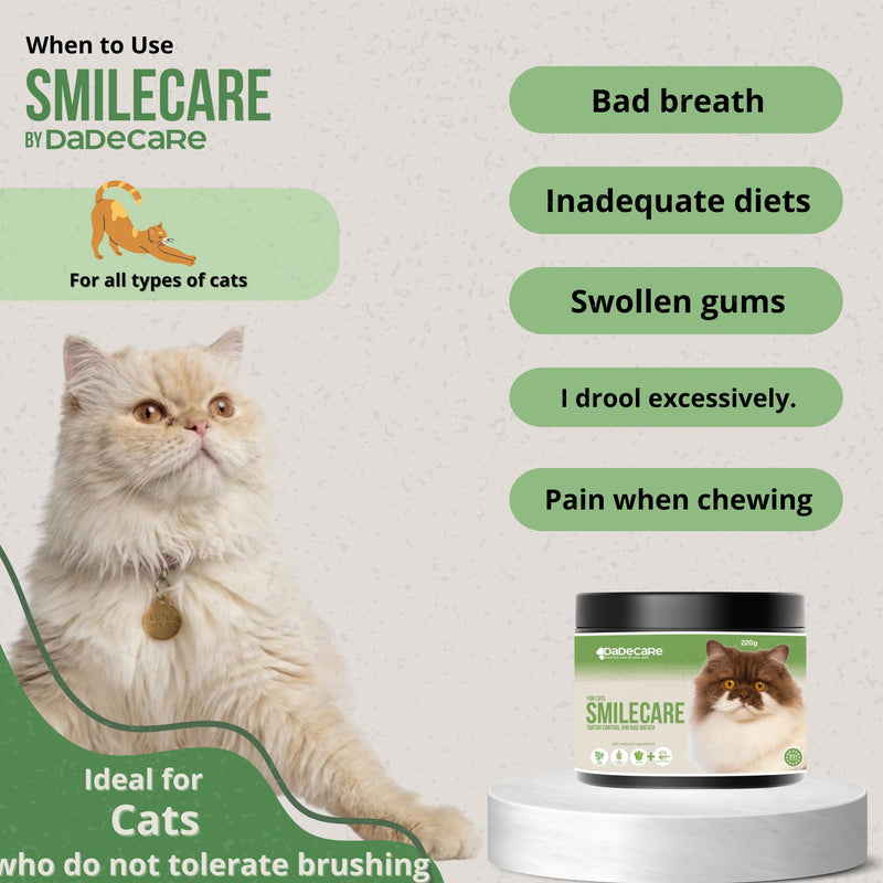 Smilecare Cat Dental Powder No Brushing Required, Daily Oral Hygiene, Reduces Tartar and Plaque, Promotes Fresh Breath, Suitable for Cats of All Ages, 220g