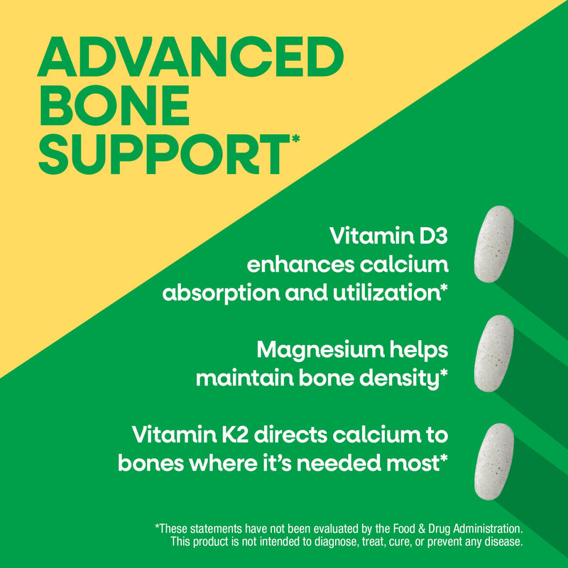 Nature’s Way Alive! Calcium Bone Support Tablets*, 1,200 mg Calcium, 60 ct | Max Absorption Calcium Supplement with Vitamins D3, K2, & Magnesium, Promotes Bone Health and Bone Density*, Gluten Free 60 Count (Pack of 1)
