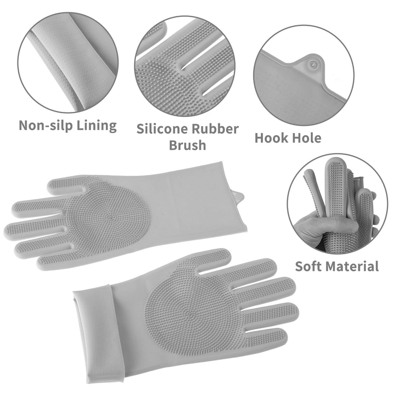 AOZUO Pet Grooming Gloves, Washing Gloves for Dogs and Cats, Grooming Gloves Silicone, Heat Resistant Bathing Gloves for Pets for Massaging, Scrubbing and Hair Removal (Gray) Gray - BeesActive Australia