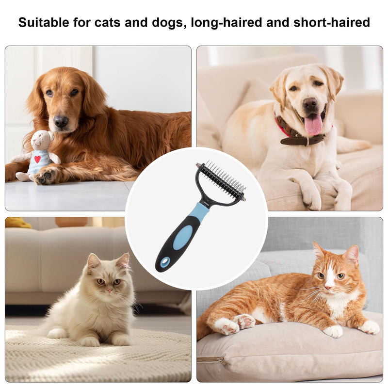 Souvik dog brush long hair undercoat brush for dogs and cats removes undercoat and tangles gentle care for long hair double-sided comb with massage effect blue - BeesActive Australia