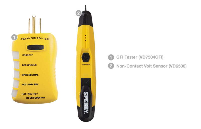 Sperry Instruments ESK2 2-Piece Non-Contact Voltage Detector and GFCI Outlet Circuit Analyzer Tester Kit, Yellow