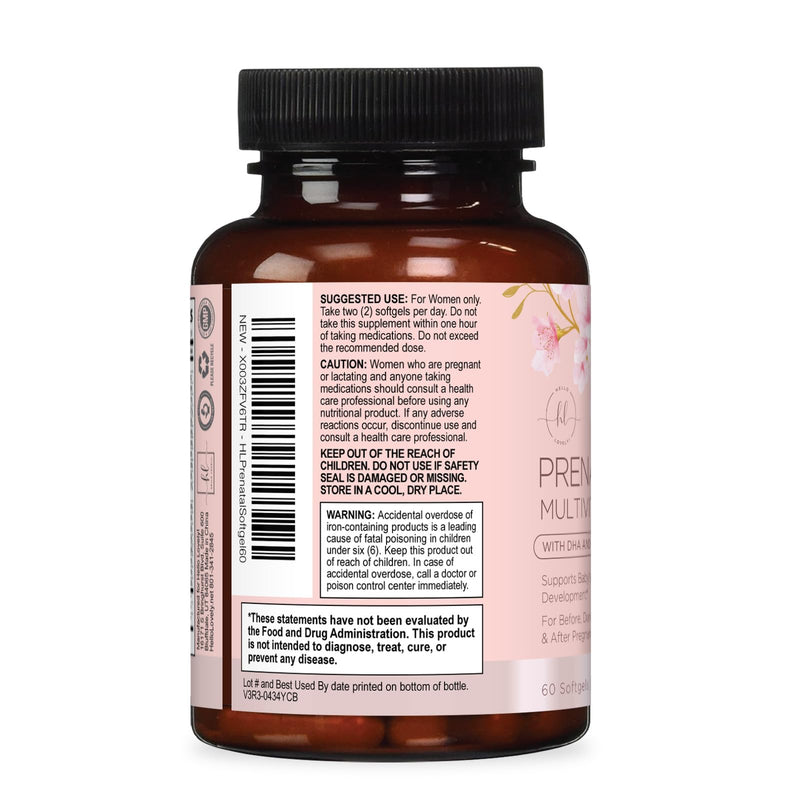 Prenatal Vitamins for Women with Folic Acid + Omega 3 DHA for Fetal Development Support - Prenatal Vitamin Supplement For Mom & Baby - Daily Pregnancy Multivitamin Nutritional Support - 60 Softgels 60 Count (Pack of 1)