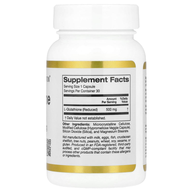 California Gold Nutrition L-Glutathione (Reduced), 500 mg, 30 Veggie Capsules