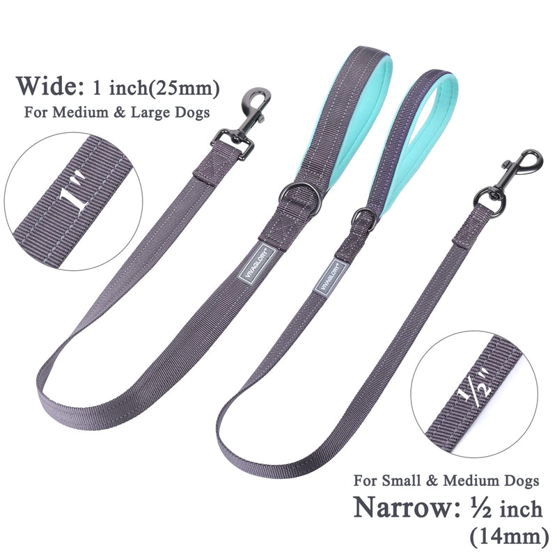 VIVAGLORY Dog Leash, Dog Training Leash with Comfortable Neoprene Padded Handle, Heavy Duty Walking Leash for Small & Medium Dogs 3 ft. x 1/2 in. (0~25 lbs.) Grey - BeesActive Australia