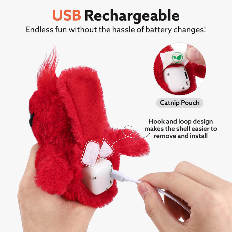 Flapping Cardinal Cat Toys, Interactive Cat Exercise Toy with Lifelike Bird Chirp, USB Rechargeable Automatic Cat Kicker Catnip Toys for Bored Indoor Adult Cats Kittens - BeesActive Australia
