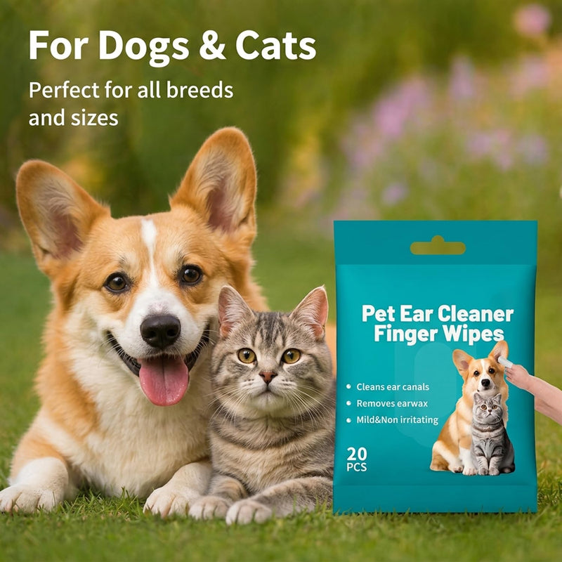 20 Pcs Pet Ear Cleaning Wipes for Dogs and Cats - Disposable Finger Sleeves, Gentle Ear Wax & Dirt Remover, Odor & Itch Relief, Non-Irritating Ear Care (20PCS) 20PCS