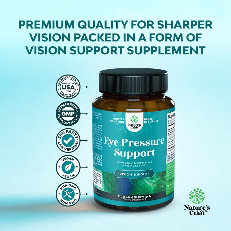 Eye Pressure Support with Bilberry Extract - Vegan Eye Health Supplement for Adults For Ocular Pressure Relief with Saffron Ginkgo Niacin and More Vitamins Vision Support - 30 Count - 2 Pack | Bilberry, saffron & ginkgo formula with niacin to support o...