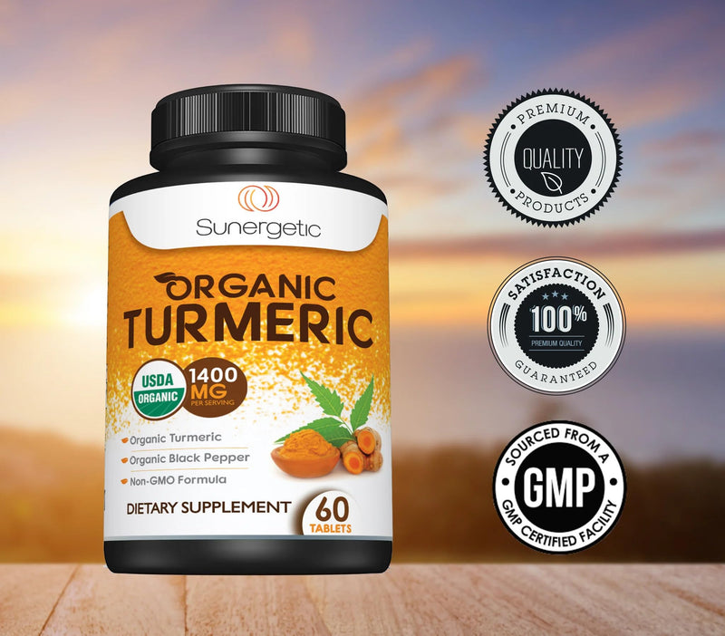 USDA Certified Organic Turmeric Supplement – Includes Organic Turmeric & Organic Black Pepper – 1,400mg of Turmeric per Serving - 60 Count (Pack of 1) 60 Count (Pack of 1) - BeesActive Australia