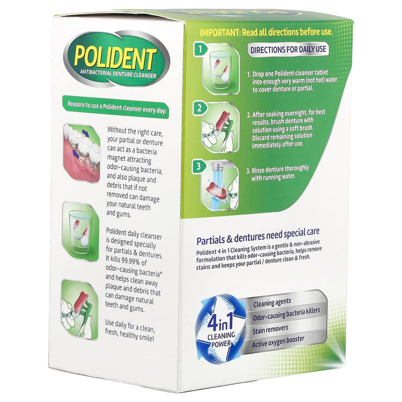 Polident Overnight Whitening Triple Mint Freshness Denture Cleaner Tablets - 84 CT