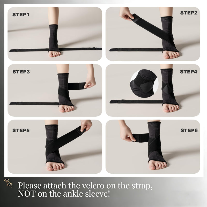 ABIRAM Ankle Brace for Men & Women - Adjustable Compression Sleeve with Wrap for Sprained Ankle, Plantar Fasciitis, Achilles Tendonitis - Breathable Support for Running, Volleyball, Basketball - L Black Large - BeesActive Australia