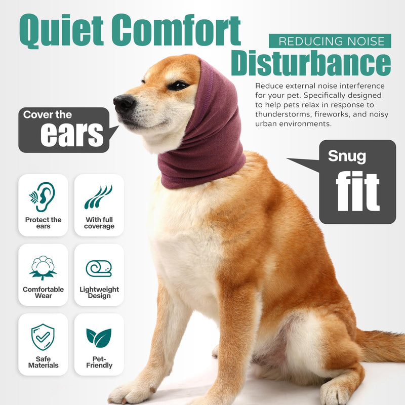 Dog Calming Hoodie, Hematoma Ear Wrap, Quiet Head Cover Sleeves Ear Covers for Bath, Thunderstorms L-Head Circle(17.32"~22.83") Purple