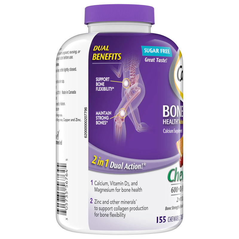 Caltrate Chewables 600 Plus D3 Vitamin D and Calcium Supplement, 155 count | Sugar Free, Highest Level of Vitamin D3, Maximizes Calcium Absorption to Support Strong Bones and Daily Function 155 Count (Pack of 1)