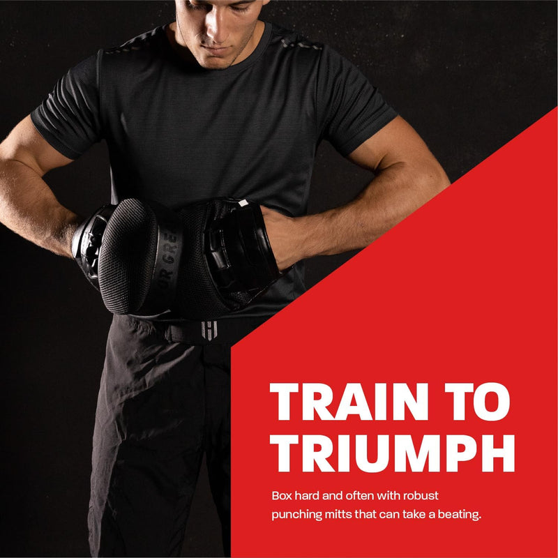 Hawk Sports Punching Mitts for Men, Women, & Kids, Leather Focus Mitts for Martial Arts & Boxing Training, Curved Punch Mitts for Karate, Kickboxing, Krav MAGA, Muay Thai & Taekwondo All-black