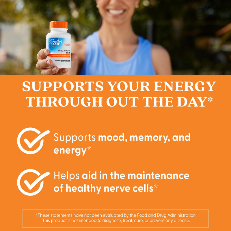 Doctor's Best Fully Active B12 1500 mcg, Non-GMO, Vegan, Gluten Free, Supports Healthy Memory, Mood and Circulation, 60 Count Unflavored 60 Count (Pack of 1)