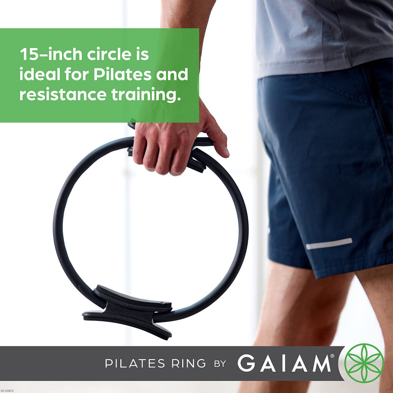 Gaiam Pilates Ring Fitness Circle - Lightweight & Durable Foam Padded Handles, Flexible Resistance Exercise Equipment for Toning Arms, Thighs/Legs & Core 15" Black - BeesActive Australia