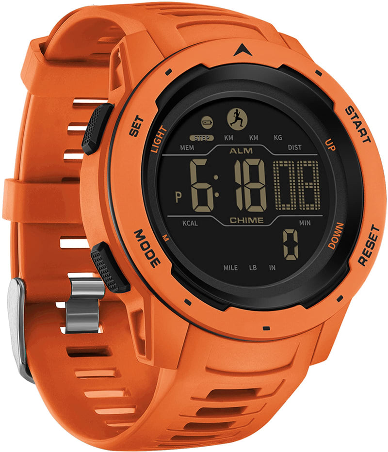 Step Counter Fitness Tracker Watches for Men, Men's Digital Sports Yellow Watch IP68 Waterproof with Pedometer Calorie Dual Time Countdown Stopwatch, Tactical Military Outdoor Survival Hiking Orange - BeesActive Australia