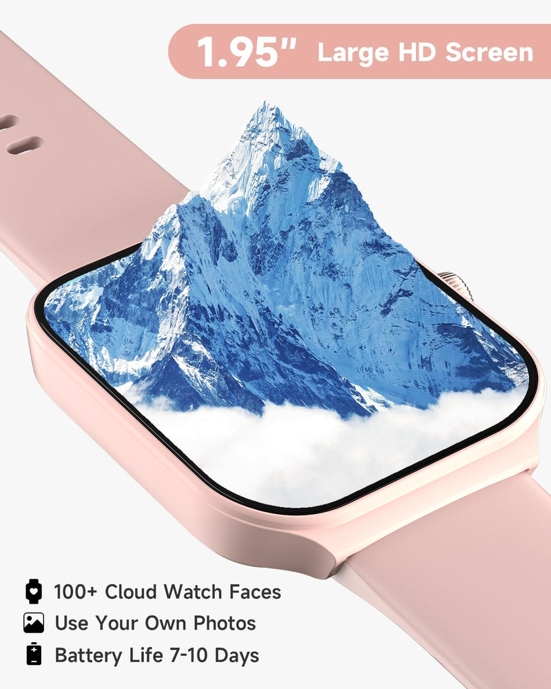 TOOBUR Smart Watch for Women Alexa Built-in, 1.95" Fitness Tracker with Answer/Make Calls, IP68 Waterproof/Heart Rate/Sleep Tracker/100 Sport Modes, Fitness Watch Compatible Android iOS fits 145mm-190mm wrists Pink - BeesActive Australia