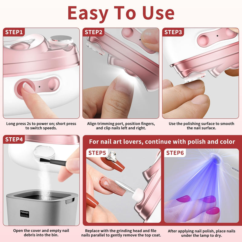 Electric Nail Clippers for Toenails Fingernail - 2026 4 in 1 Automatic Nail Trimmer with Nail File/Polishing/Gel Nail Light - USB Rechargeable for Baby/Kids/Adults/Seniors Thick Nails - BeesActive Australia