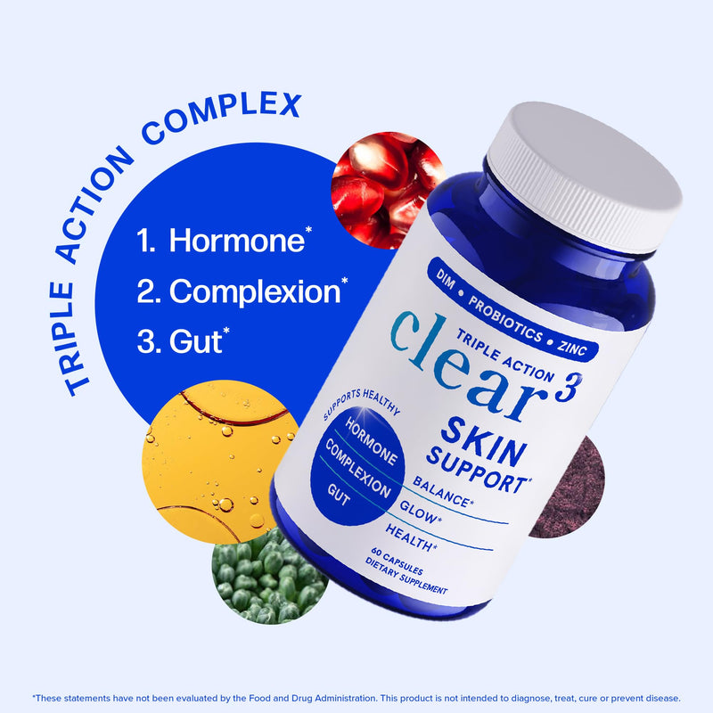 Clear Skin Supplement Acne Support, Zinc DIM, Probiotics, Doctor-Formulated | 3-in-1 Hormone, Gut & Complexion Support, Triple Action Hyaluronic Acid & Vitamins for Skin Balance and Glow, 60 Capsules 60 Count (Pack of 1)