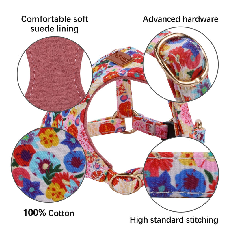 CHEDE No Pull Floral Pattern Dog Harness- Lightweight and Soft Dog Harness, Adjustable Small Dog Harness and Leash Set, with Dog Leash, Suitable for Puppy Small and Medium-Sized Dog S Pink Floral - BeesActive Australia