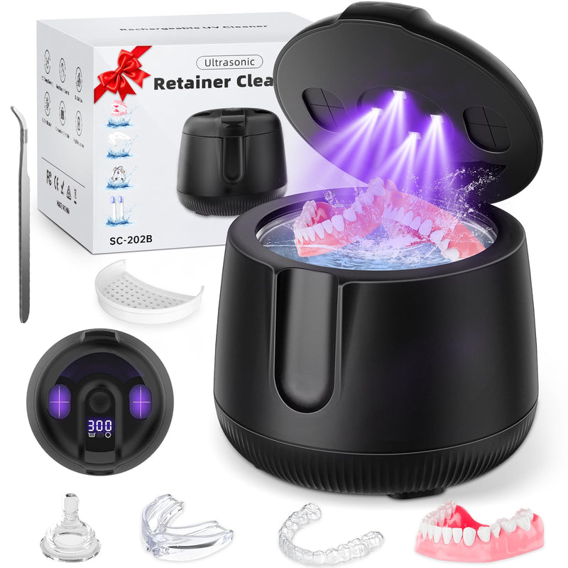 Ultrasonic Retainer Cleaner Machine 48kHz, Cordless Dental Pod Ultrasonic Jewelry Cleaner Portable with Digital Timer & 200ML for Denture Aligner Night Mouth Guard Braces Electrochemistry Accessories - BeesActive Australia