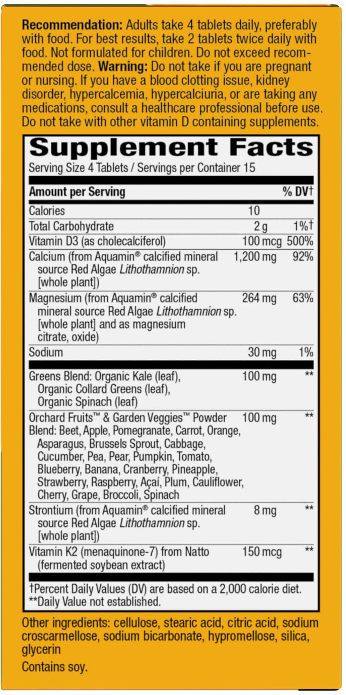 Nature’s Way Alive! Calcium Bone Support Tablets*, 1,200 mg Calcium, 60 ct | Max Absorption Calcium Supplement with Vitamins D3, K2, & Magnesium, Promotes Bone Health and Bone Density*, Gluten Free 60 Count (Pack of 1)