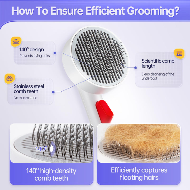 Cat Brush for Shedding with One-Click Button, Pet Comb for Indoor Cats, Suitable for Long or Short Haired Cats, Small and Medium Dogs, Grooming for Puppy Kitten Massage Removes Loose Fur - BeesActive Australia