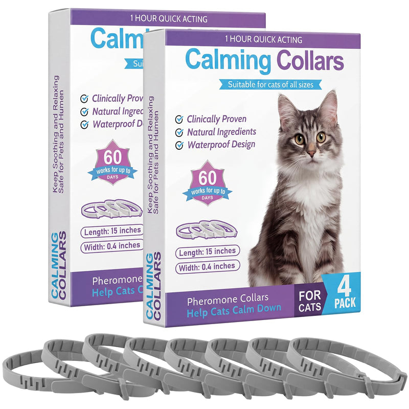Eccliy 8 Pcs Calming Collars for Cats with Pheromones Anxiety and Stress Relief Collar for Cats 15'' Adjustable and 60 Day Lasting Calming Collar Reduces Stress, Scratching, Separation Anxiety, Gray