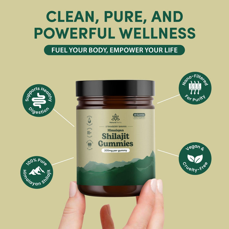 Organic Shilajit Gummies for Men and Women - Lab Tested - Made in USA - Pure Himalayan Organic - Fulvic Acid - Energy and Focus - Holistic Health Supplements (Strawberry Banana)