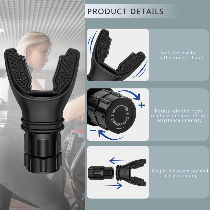 Breathing Exercise Device, Portable Breathing Trainer with Adjustable Resistance for Oral and Muscular Exercise, The Breather Respiratory Muscle Trainer, Easy to Clean (Black) Black - BeesActive Australia