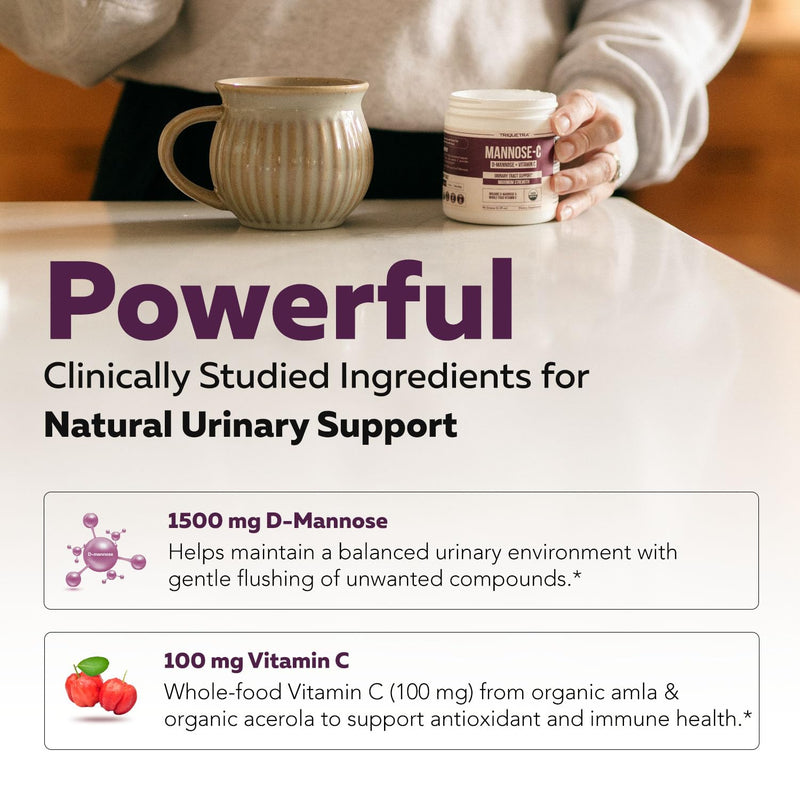 Mannose-C - Organic D Mannose Powder + Whole Food Vitamin C, Natural UTI Support Supplement to Flush & Cleanse Urinary Tract, Certified Organic Urinary Health for Women, Vegan, Non-GMO (60 Servings) 3.39 Ounce (Pack of 1)