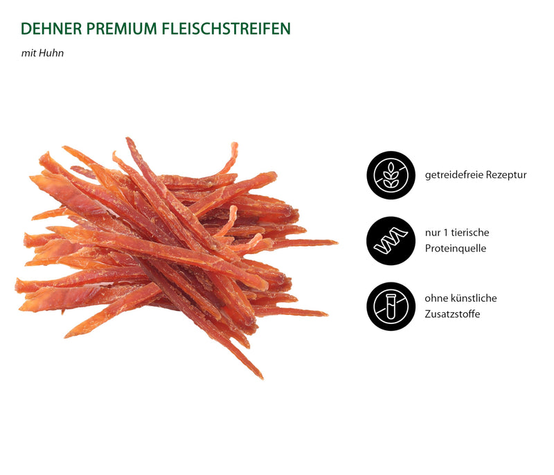 Dehner Premium dog snack, grain-free/low-fat treat, chew snack for adult dogs, chicken breast fillet in strips, 500 g 500 g (pack of 1) - BeesActive Australia