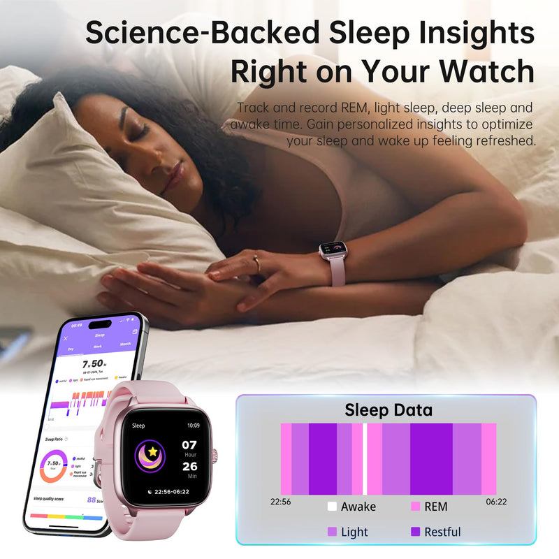 Fitness Tracker Answer/Make Calls, Smart Watch with Blood Pressure, Blood Oxygen, 24/7 Heart Rate Monitor, 120+ Sport Mode Activity Tracker, Waterproof Sleep Tracker for Women Men Pink - BeesActive Australia