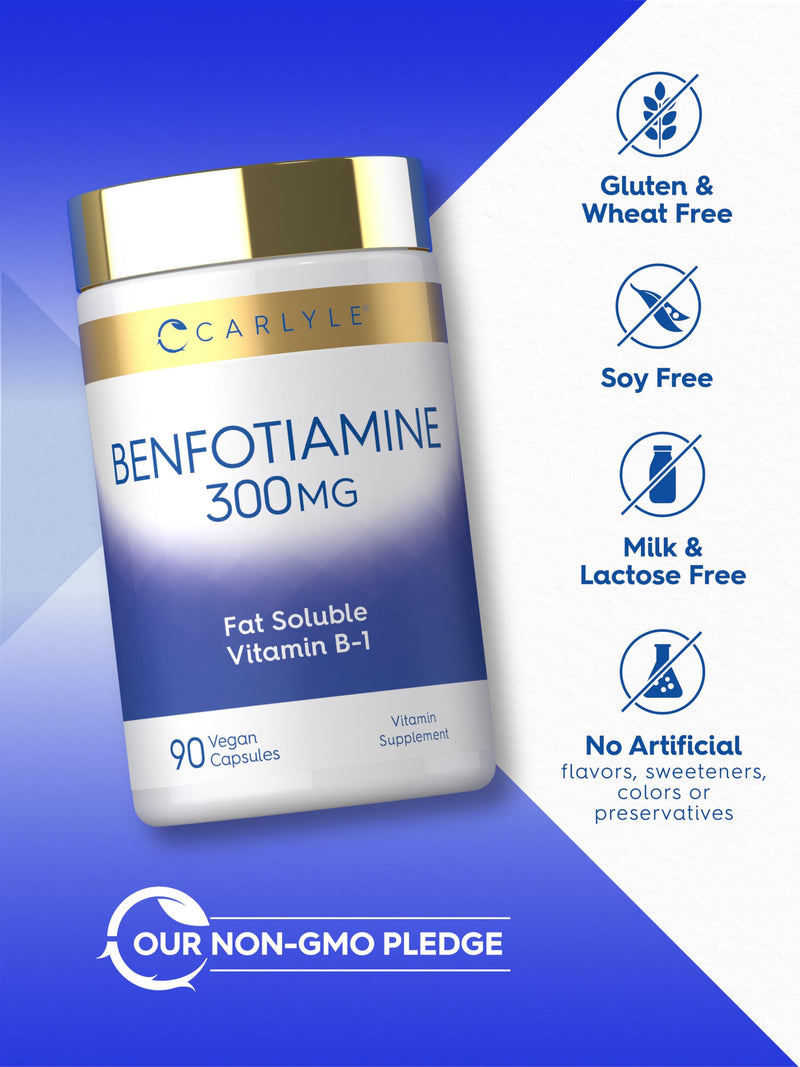 Carlyle Benfotiamine 300mg | 90 Capsules | Fat Soluble Vitamin B1 Thiamine | Vegan, Non-GMO, Gluten Free Supplement