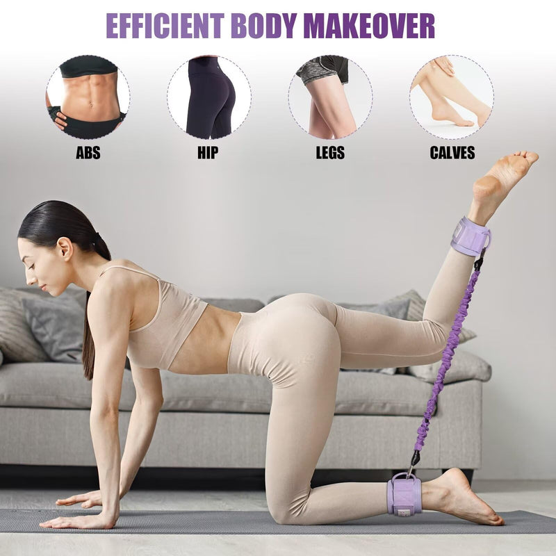 Ankle Resistance Bands with Cuffs, Ankle Weights for Leg Butt, Ankle Resistance Band for Kickbacks Hip Fitness Training, Glutes Workout Equipment 【Entry Level】-10-30LB-A SET-PURPLE