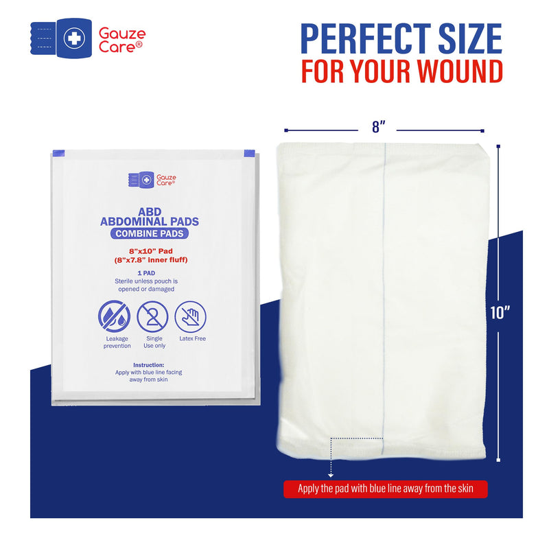 GauzeCare Sterile Abdominal- ABD Combine Pads| 40-Pack, 8x10 Inches| Extra Absorbent & Thick, Individually Wrapped Wound Dressing, First Aid Pads| Surgical-Grade, Nonstick- for Heavy Leakage, Post Op 8"x10" (40 Pads)