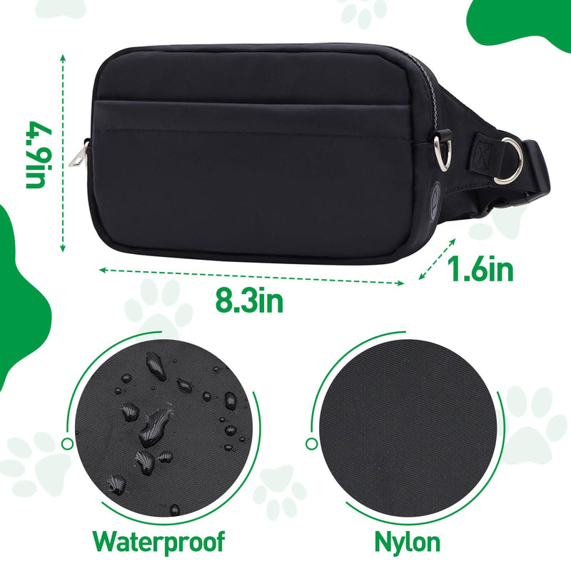 Dog Walking Fanny Pack for Men Women, Treat Pouch for Dog Training, Built In Poop Bag Dispenser, Waist Bag for Hiking, Running, Kibbles Black - BeesActive Australia