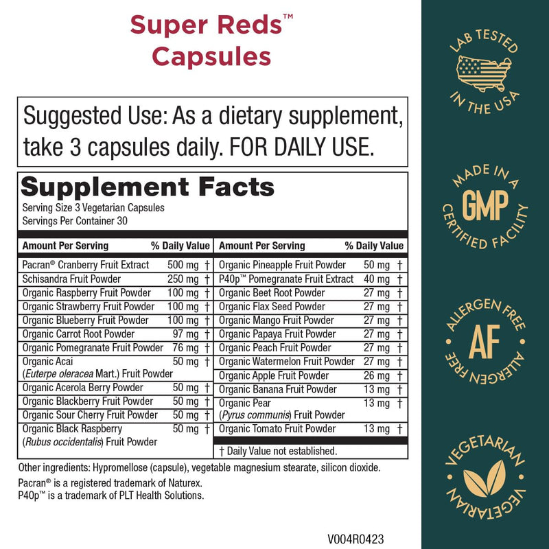 Purity Products Super Reds Capsules Formula (20+ Organic Super Fruits and Berries) Certified Organic Phytonutrients - 90 Capsules (Pack of 2) 90 Count (Pack of 2)