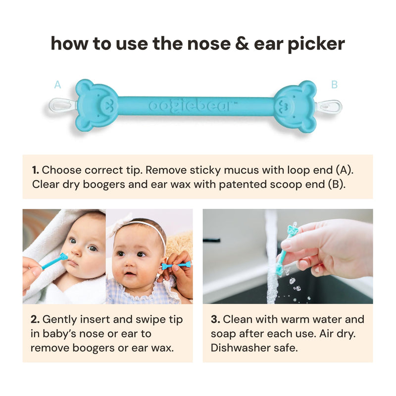 oogiebear BearPair FSA/HSA Eligible Silicone Bulb Baby Nasal Aspirator and Ear & Nose Syringe, Safely Sucks Snot and Removes Mucus, Cleanable and Reusable, Blue - BeesActive Australia