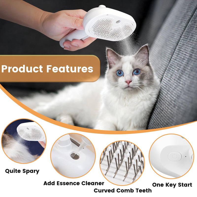 Cat Steam Brush New Steamy Cat Brush - 3 in 1 Cat Hair Brush with Release Button Self Clean Cat Brush with Spary Mist for Cats Dogs Pets Hair Removal - BeesActive Australia