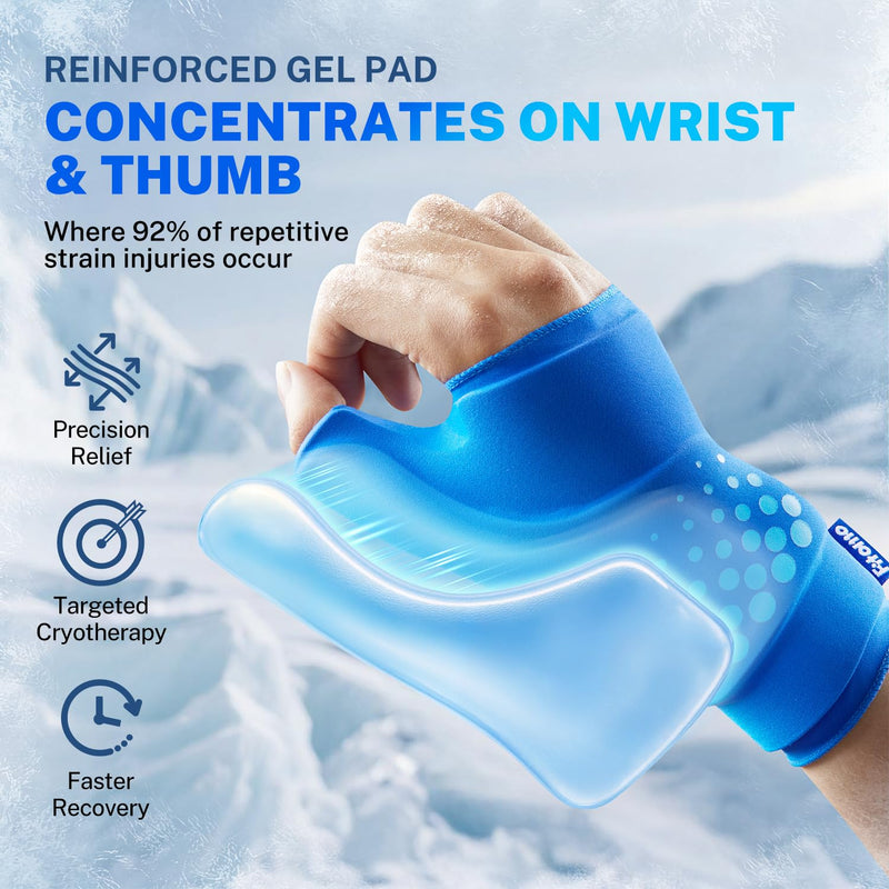 Thumb & Wrist Ice Pack Wrap, Thickened Ice Gel Pad, Ergonomic Fit, Long Lasting Cold & Warm for Carpal Tunnel Relief, Arthritis, Computer Overuse Injuries, Post-Surgery, Post-Workout, Size S/M Blue - BeesActive Australia