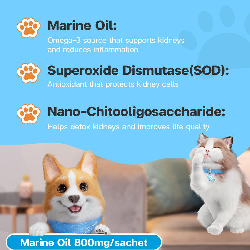 KC Complex Kidney Support Supplement for Cats & Dogs – Omega 3 for Dogs, Omega 3 for Cats – Fish Oil, SOD, Nano-Chitooligosaccharide – Vet Formula for Renal Health – 30 Sachets