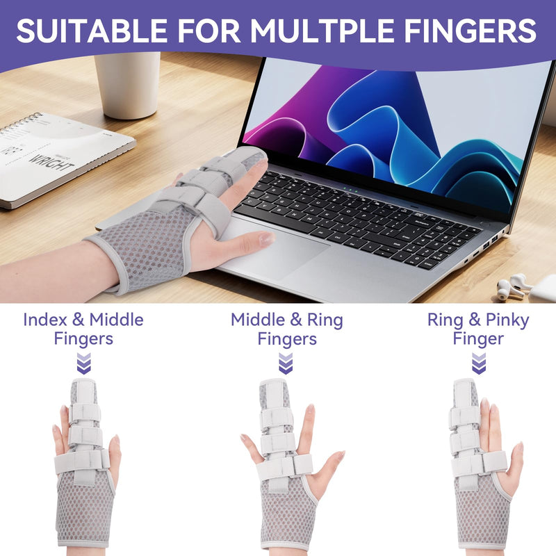 Double Trigger Finger Splint, Aluminum Finger Brace Joint Stabilizer, Adjustable Hand Brace with Finger Support for Broken Fingers, Sprains, Mallet Injury, Arthritis(Ultra-Slim) Double Trigger Finger Splint