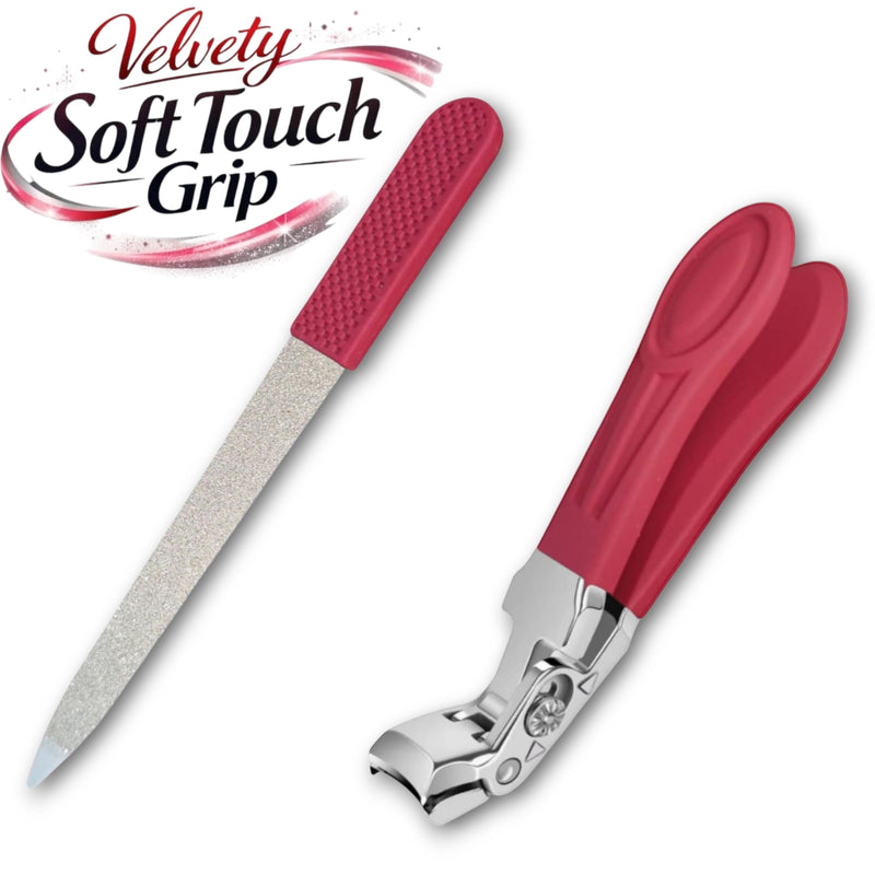 Professional Ruby Red Angled Nail Clippers for Seniors – 5'' Elegant Thick Toenail Clipper with Nail File, Ultra-Sharp Blades, Nail Catcher, Easy Grip & Safe Home Manicure & Pedicure Care Tool - BeesActive Australia