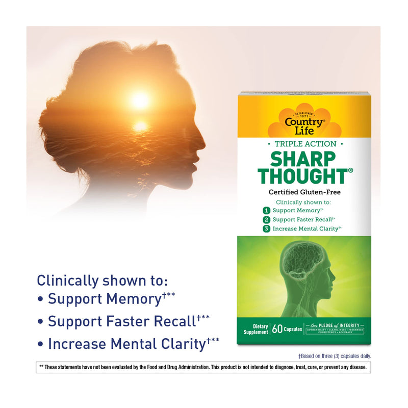 Country Life Sharp Thought Phosphatidylserine with DHA, 60 Capsules | Sharp-PS Gold with 100 mg phosphatidylserine and 8 mg DHA per capsule for cognitive support 60 Count (Pack of 1)