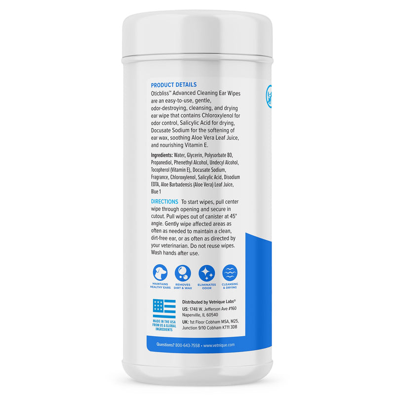 Oticbliss Advanced Cleaning Wipes XL (60 Ct) and Oticbliss Chlorhexidine Flush (12 oz) Bundle Complete Dog Ear Care with Dog Ear Cleaning Wipes Plus Ear Drying Solution for Dogs with Salicylic Acid - PawsPlanet Australia