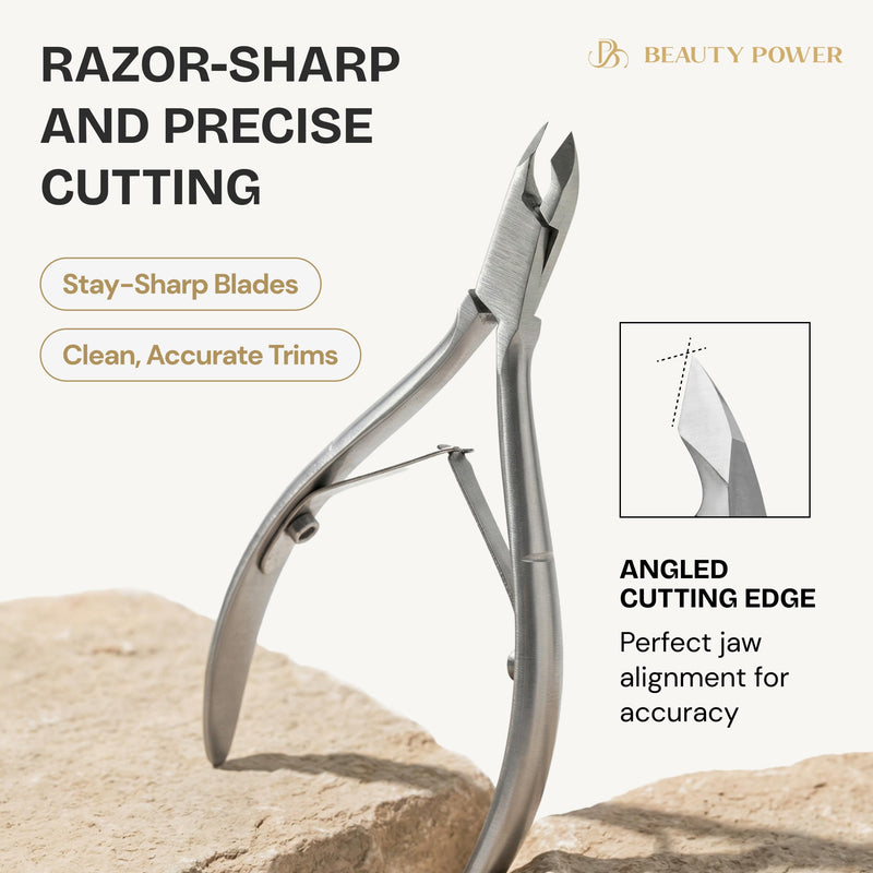 Beauty Power Manicure Pedicure Set 7-in-1 Stainless Steel, Ultra Sharp, Slanted Nail Clipper, Fingernail Clipper, Cuticle Nipper, Glass Nail File, Eyebrow Tweezers, Scissors, Case - Gift Idea - Gray Matte Gray